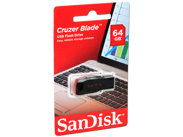 Unidad Flash USB 2.0 SanDisk Cruzer Blade de 64GB.