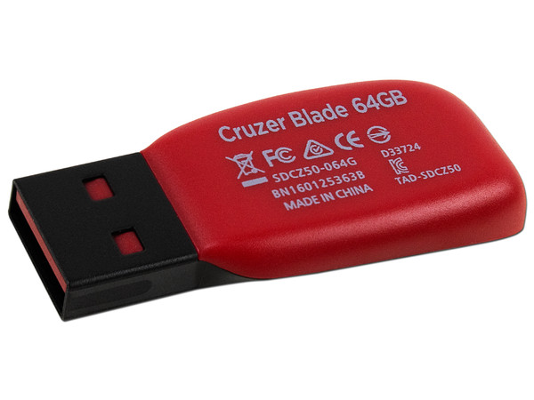 Unidad Flash USB 2.0 SanDisk Cruzer Blade de 64GB.