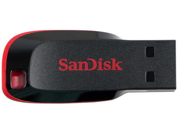 Unidad Flash USB 2.0 SanDisk Cruzer Blade de 128 GB. Color Negro/Rojo