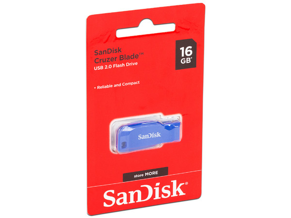 Unidad Flash USB 2.0 SanDisk Cruzer Blade de 16 GB. Color Azul.