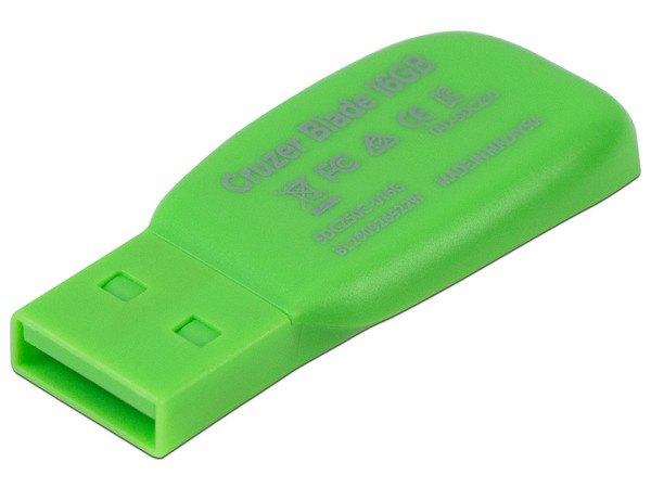 Unidad Flash USB 2.0 SanDisk Cruzer Blade de 16 GB. Color verde.