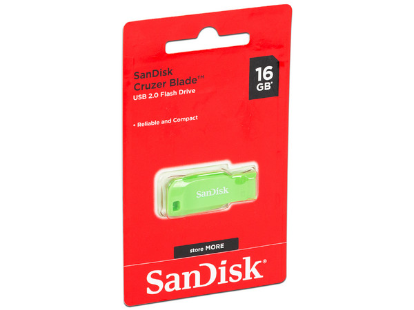 Unidad Flash USB 2.0 SanDisk Cruzer Blade de 16 GB. Color verde.