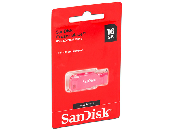 Unidad Flash USB 2.0 SanDisk Cruzer Blade de 16 GB. Color rosa.