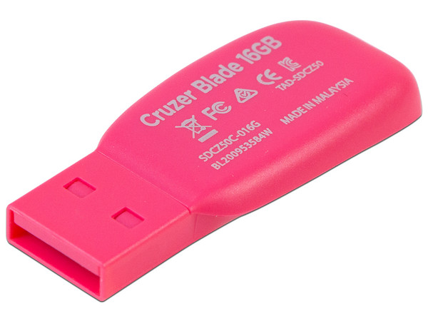 Unidad Flash USB 2.0 SanDisk Cruzer Blade de 16 GB. Color rosa.