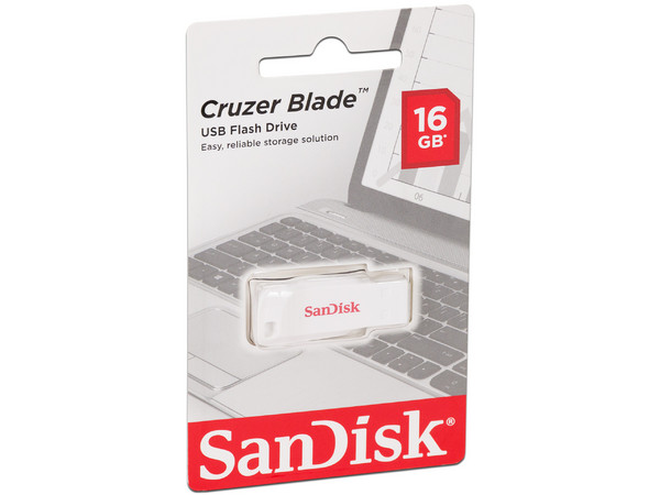 Unidad Flash USB 2.0 SanDisk Cruzer Blade de 16GB, Color Blanca.
