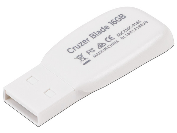 Unidad Flash USB 2.0 SanDisk Cruzer Blade de 16GB, Color Blanca.