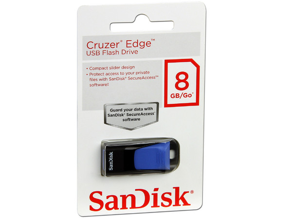 Unidad Flash USB 2.0 SanDisk Cruzer Edge de 8GB. Color Azul