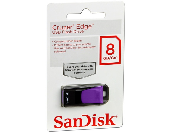 Unidad Flash USB 2.0 SanDisk Cruzer Edge de 8GB. Color Morado