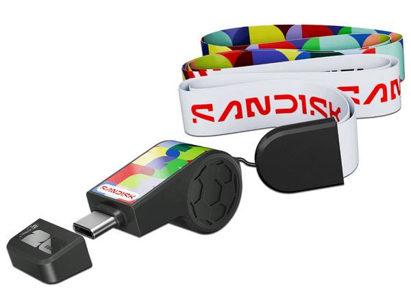 Unidad Flash USB 3.2 Sandisk SDCZIA-064G-G46 de 64GB, USB C, Edición Especial de la Copa Mundial de la FIFA 2026. Color Negro.