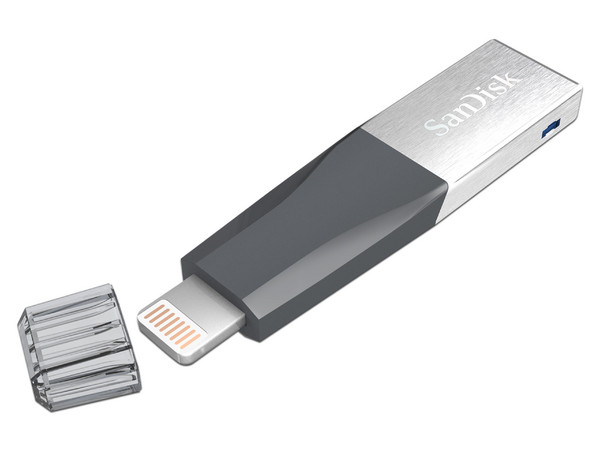 Unidad Flash SanDisk iXpand Mini de 64GB, USB 3.0/Lightning, compatible con iPhone y iPad.