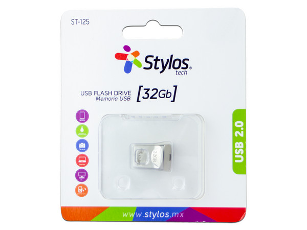 Unidad Flash USB 2.0 Stylos Mini de 32GB. Color Plata.