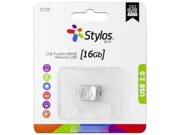 Unidad Flash USB 2.0 Stylos Mini STMUS42S de 16 GB. Color Plata.
