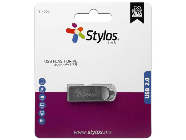 Unidad Flash USB 2.0 Stylos ST500 de 128GB. Color Plata.