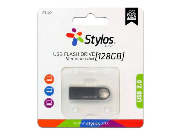 Unidad Flash USB 2.0 Stylos STMUSB5B de 128 GB. Color Plata.