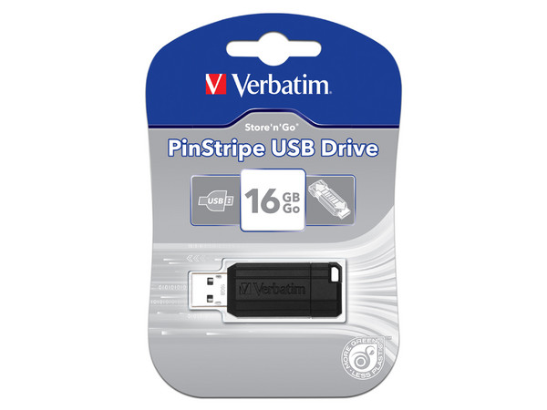 Unidad Flash USB 2.0 Verbatim de 16GB, Retráctil. Color Negro.