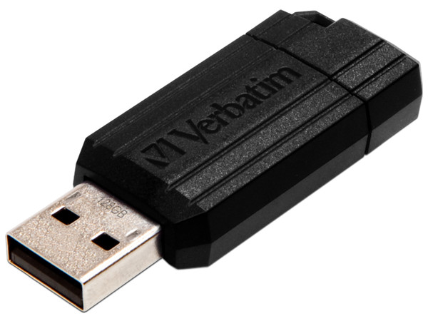 Unidad Flash USB 2.0 Verbatim PinStripe de 128GB. Color Negro.