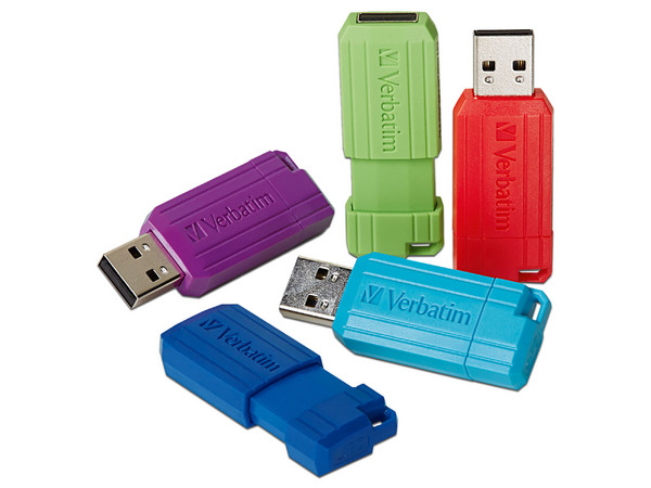 Unidad Flash USB 2.0 Verbatim PinStripe 70055 de 32GB, 5 Piezas. Multicolor.