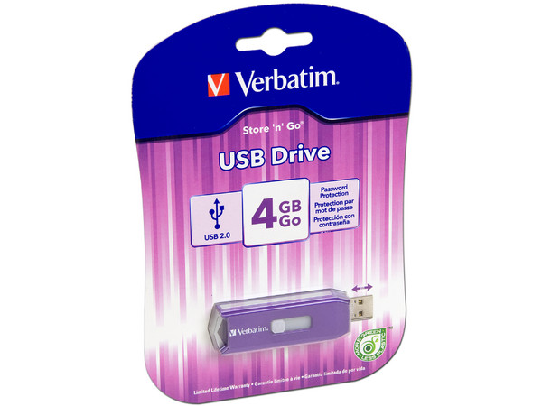 Unidad Flash USB 2.0 Verbatim Store 'n' Go de 4GB. Color Morado