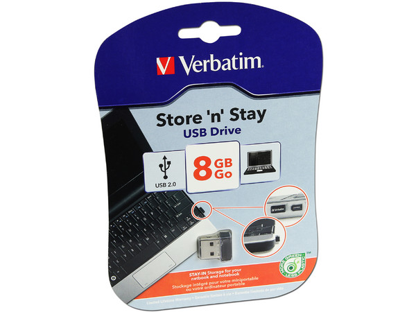 Unidad Flash USB 2.0 Verbatim Store 'n' Stay de 8GB.