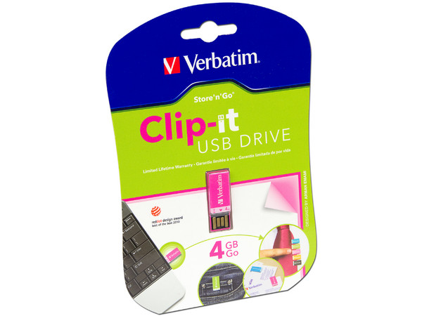 Unidad Flash USB 2.0 Verbatim Clip-it de 4GB. Color Rosa