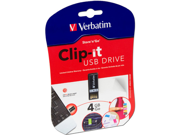 Unidad Flash USB 2.0 Verbatim Clip-it de 4 GB. Color Negro