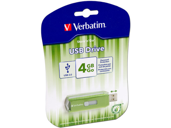 Unidad Flash USB 2.0 Verbatim Store 'n' Go de 4 GB. Color Verde