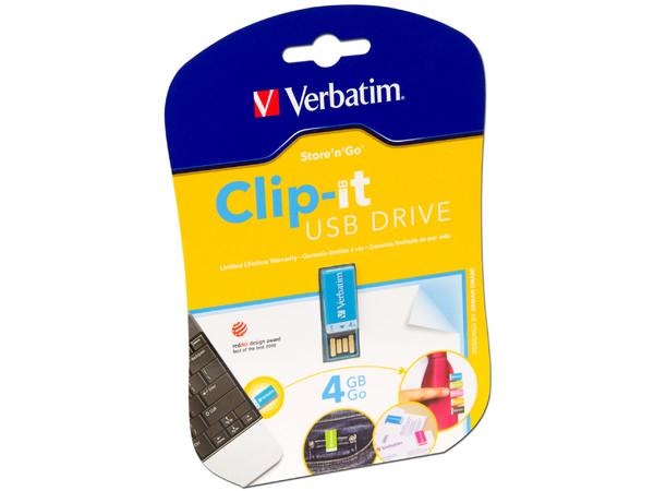 Unidad Flash USB 2.0 Verbatim Clip-it de 4 GB. Color Azul