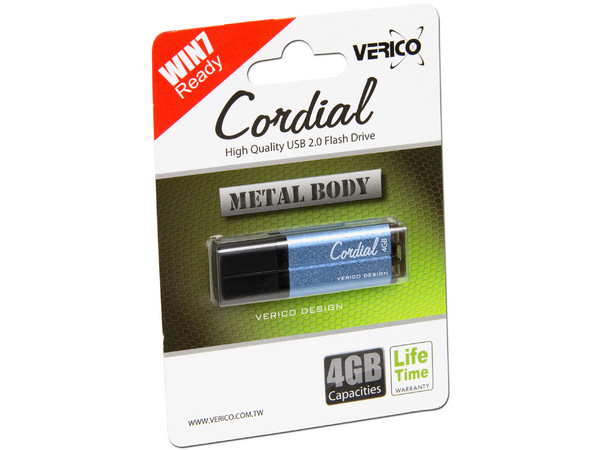 Unidad Flash USB 2.0 Verico Cordial de 4GB. Color Celeste
