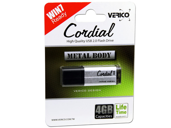 Unidad Flash USB 2.0 Verico Cordial de 4GB. Color Plata