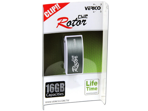 Unidad Flash USB 2.0 Verico Clip Rotor de 16GB. Color Gris 