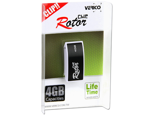Unidad Flash USB 2.0 Verico Clip Rotor de 4GB. Color Negra