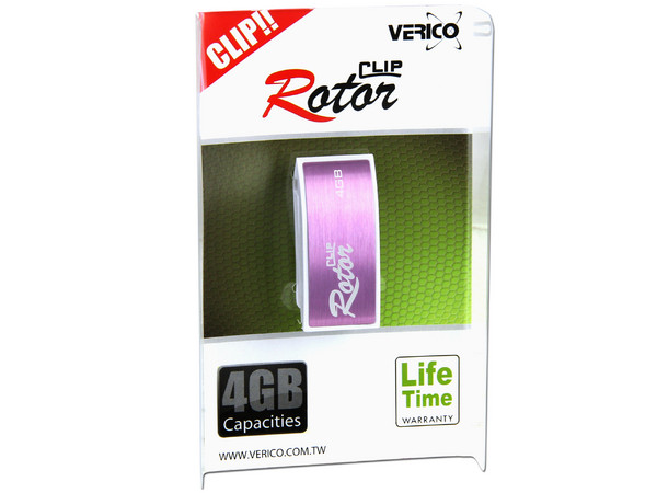 Unidad Flash USB 2.0 Verico Clip Rotor de 4GB. Color Morado