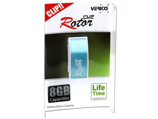 Unidad Flash USB 2.0 Verico Clip Rotor de 8GB. Color Celeste
