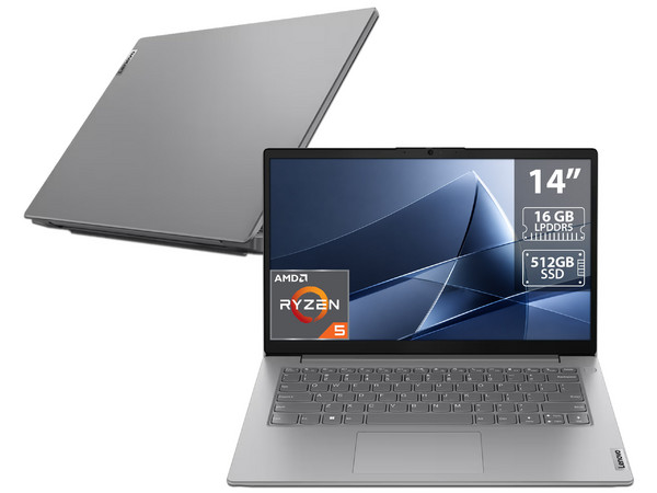 Laptop Lenovo V14 G4 AMN:
Procesador AMD Ryzen 5 7520U (hasta 4.3 GHz),
Memoria de 16GB LPDDR5,
SSD de 512GB,
Pantalla de 14