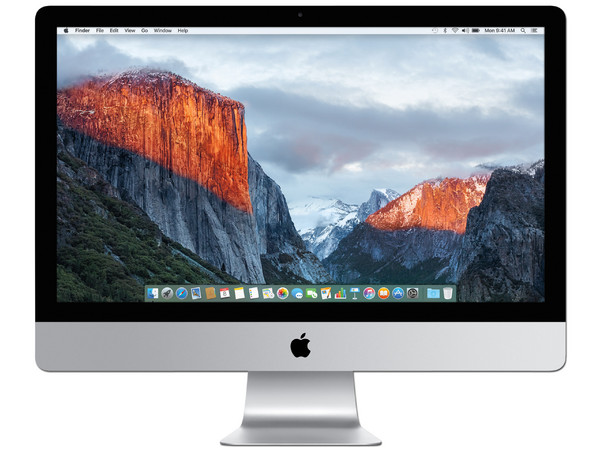 Apple iMac: 
Procesador Intel Core i5 (hasta 2.7 GHz), 
Memoria de 8 GB DDR3, Disco Duro de 1 TB, 
Video Intel HD Graphics 6000, 
Red Wi-Fi 802.11 b/g/n, 
Pantalla LED de 21.5” Full HD, 
S.O. Mac OS X El Capitan.