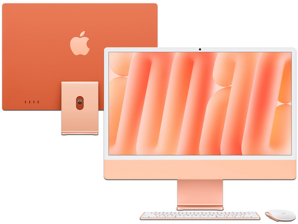 iMac (Color Naranja):
Procesador Apple M4,
Memoria de 32GB SSD de 1TB,
Pantalla de 24