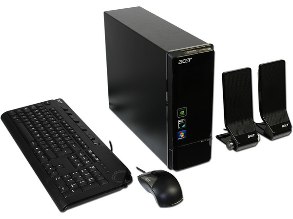 Mini Computadora Acer Aspire AX3300-SD3400A,
Procesador AMD Athlon II X3 400e (2.2 GHz),
Memoria 3 GB DDR3 ,
D.D. de  1TB  SATA, DVD±R/RW,
Red,  HDMI , Windows 7 Home Premium 64 Bits