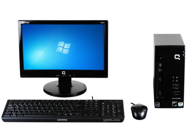 Mini Computadora Compaq CQ2405LA,
Procesador AMD Athlon 2850e (1.8GHz),
Memoria de 2GB DDR2, Red,
D.D. de 320GB, SuperMulti DVD±R/RW,
Sistema Operativo Windows 7 Starter,
Monitor Compaq LCD Widescreen de 15.6