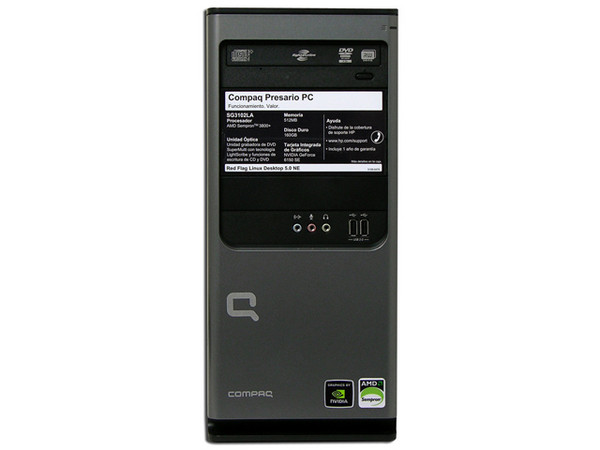 Computadora Compaq Presario SG3102LA,
Procesador AMD Sempron 3800+ (2.2 GHz),
Memoria 512MB PC2-5300 DDR2,
D.D. de 160GB, Super Multi DVD±R/RW,
Red 10/100, Módem 56K, Sistema Operativo Linux,
No Incluye Monitor.