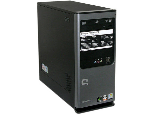 Computadora Compaq Presario SG3109LA,
Procesador AMD Athlon 64 Modelo 3200+ de 2.0Ghz,
Memoria 512MB PC2-5300 DDR2,
D.D. de 160GB, Super Multi DVD±R/RW,
Red 10/100, Módem 56K, Windows Vista Home Basic,
No Incluye Monitor.