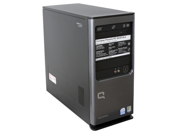 Computadora Compaq Presario SG3515LA,
Procesador Intel Pentium DC E2200 (2.2GHz),
Memoria de 2GB PC2-6400 DDR2,
D.D. de 250GB, SuperMulti DVD±R/RW,
Red, Módem, Windows Vista Home Basic,
No Incluye Monitor.