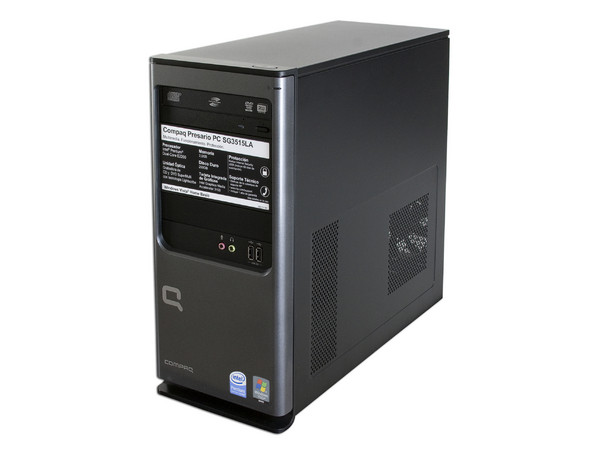 Computadora Compaq Presario SG3515LA,
Procesador Intel Pentium DC E2200 (2.2GHz),
Memoria de 2GB PC2-6400 DDR2,
D.D. de 250GB, SuperMulti DVD±R/RW,
Red, Módem, Windows Vista Home Basic,
No Incluye Monitor.