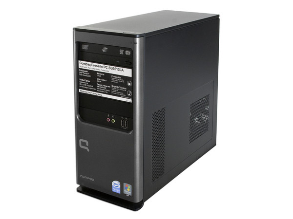 Computadora Compaq Presario SG3613LA,
Procesador Intel Pentium DualCore E2200 (2.2GHz),
Memoria de 2GB PC2-6400 DDR2,
D.D. de 250GB, SuperMulti DVD±R/RW,
Red, Módem, Windows Vista Home Basic,
No Incluye Monitor.