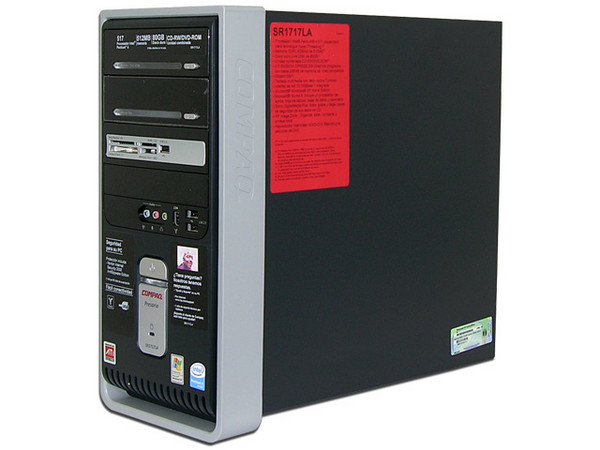 Computadora Compaq Presario SR1717LA,
Procesador Pentium 4 517 HT 2.93 GHz,
Memoria 512MB PC2-4200 DDR2,
D.D. de 80 GB, CD-RW/DVD-ROM Combo,
Red, Módem, Windows XP Home Edition,
No Incluye Monitor