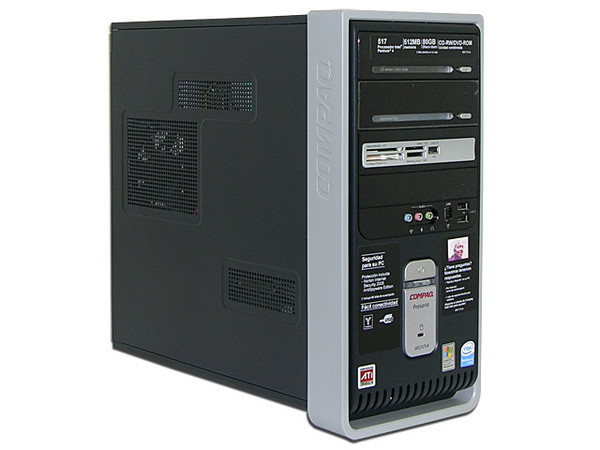 Computadora Compaq Presario SR1717LA,
Procesador Pentium 4 517 HT 2.93 GHz,
Memoria 512MB PC2-4200 DDR2,
D.D. de 80 GB, CD-RW/DVD-ROM Combo,
Red, Módem, Windows XP Home Edition,
No Incluye Monitor