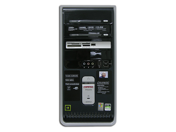 Computadora Compaq Presario SR1905LA,
Procesador AMD Sempron 3200+ (1.8 GHz),
Memoria de 256MB PC3200 DDR,
D.D. de 80GB, Unidad CD-RW de 48X,
Red, Modem, Windows XP Home SP2,
Sin Monitor.