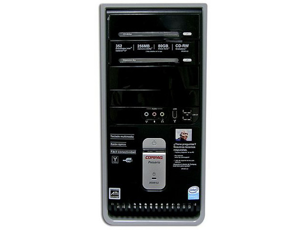 Computadora Compaq Presario SR2001LS,
Procesador Celeron D 352 a 3.2 GHz,
Memoria de 256MB PC2-4200 DDR2,
D.D. de 80GB, CD-RW de 48X,
Red, Módem, No Incluye Sistema Operativo,
No Incluye Monitor.
