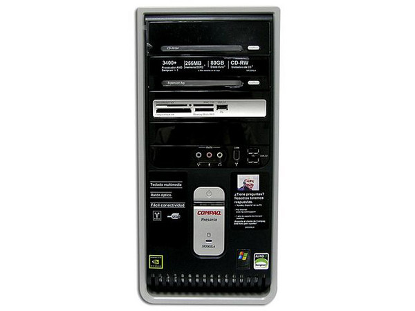 Computadora Compaq Presario SR2005LA,
Procesador AMD Sempron 3400+, 1.8GHz,
Memoria de 256MB PC2-4200 DDR2,
D.D. de 80GB, Unidad CD-RW de 48X,
Red, Modem, Windows XP Home Original,
No Incluye Monitor