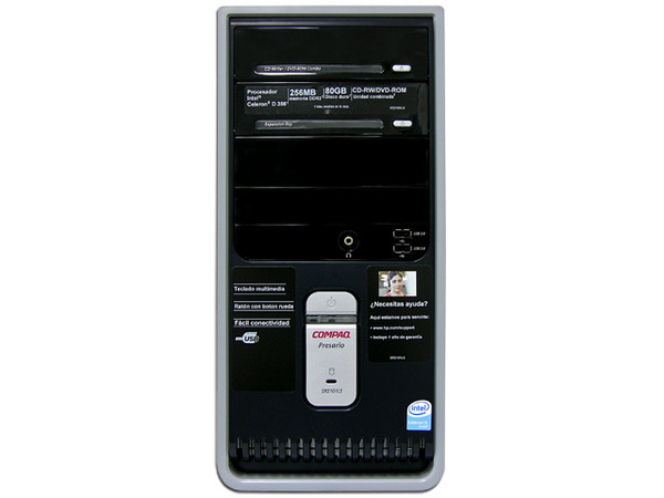 Computadora Compaq Presario SR2101LS,
Procesador Celeron D 356 a 3.33 GHz,
Memoria de 256MB PC2-4200 DDR2,
D.D. de 80GB, CD-RW / DVD-ROM Combo,
Red, Módem, No Incluye Sistema Operativo,
No Incluye Monitor.