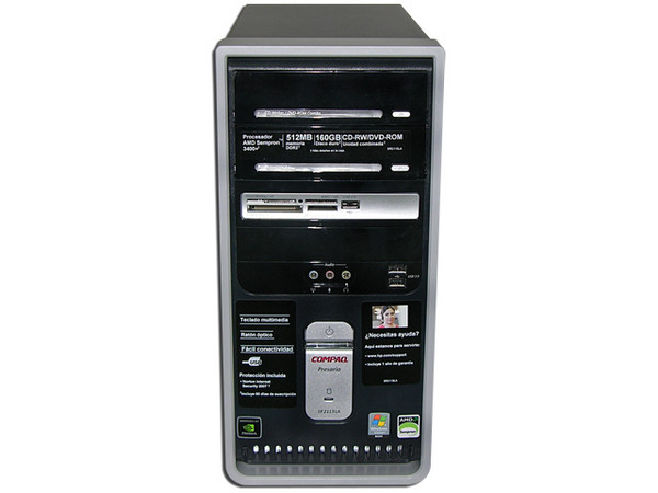 Computadora Compaq Presario SR2115LA,
Procesador AMD Sempron 64 3400+ de 1.8Ghz,
Memoria 512MB PC2-4200 DDR2,
D.D. de 160GB, CD-RW / DVD-ROM Combo,
Red 10/100, Módem 56K, Windows Vista Home Basic,
No Incluye Monitor